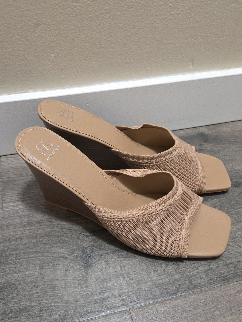 Neutral Knit Wedge Slide Sandals - Women